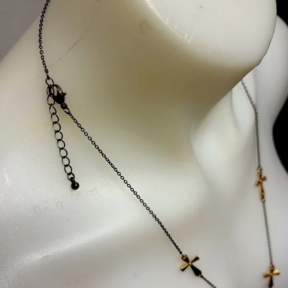 Elegant Gold and Silver Cross Necklace - Picture 2 of 2